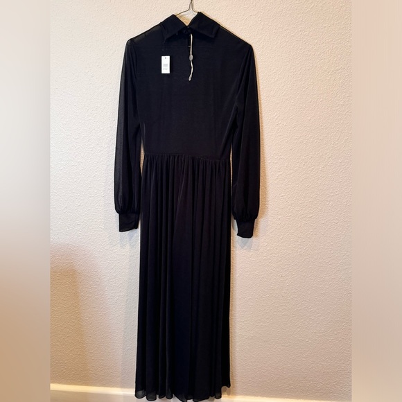 NWT $498 Diane Von Furstenberg Mesh Stretch jersey Maxi Dress black mock neck - Picture 5 of 5